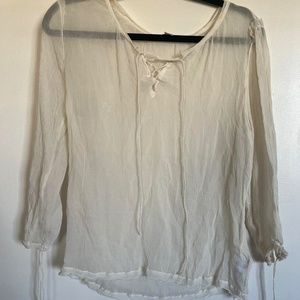 True Religion off white sheer long sleeve blouse